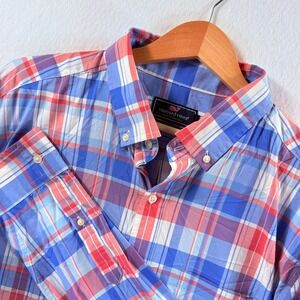 Vineyard Vines Murray Shirt Mens XL Blue Red Plaid‎ Performance Coastal Preppy
